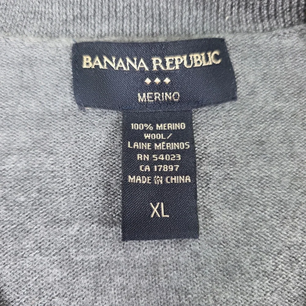 Banana Republic Merino Wool Argyle V-Neck Sweater Mens XL Grey Orange Brown